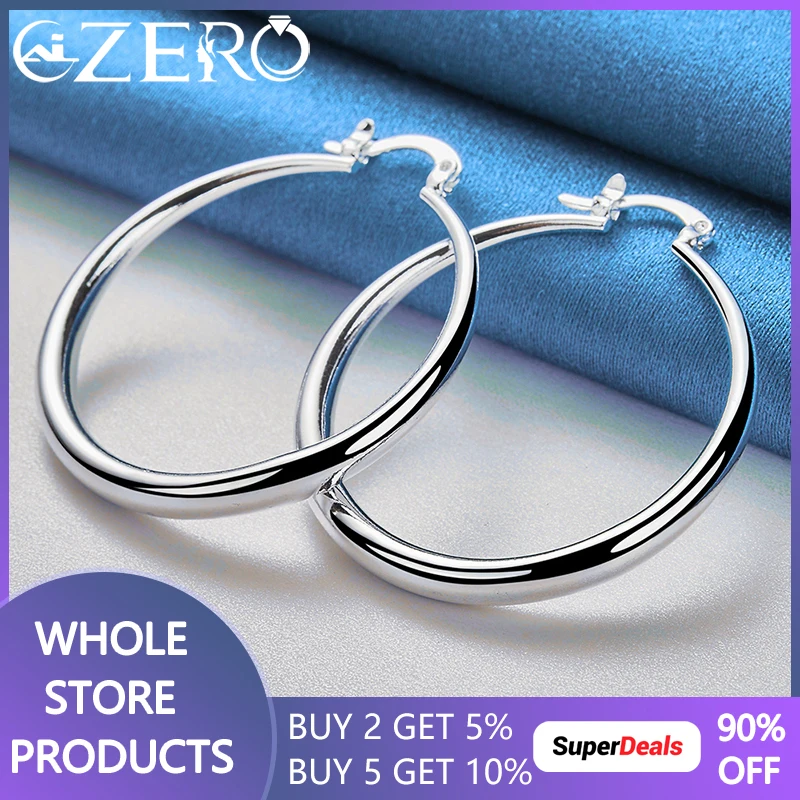 925 Sterling Silver 4 cm hladké okrúhle okrúhle náušnice s veľkými kruhmi pre ženy svadobné módne večierky Doplnky šperky narodeniny darčeky