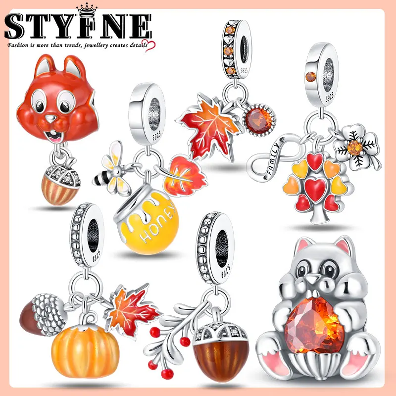 925 Sterling Silver Charm Jeseň javorový list prívesok korálky Fit náramok Originálne pre ženy