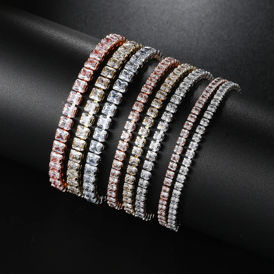 925 Sterling Silver Classic Single Row Square Zirkón Náramok Dámske nastaviteľné kreslenie tenisový náramok módne šperky