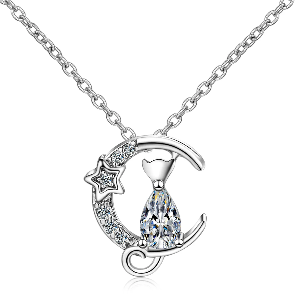 925 Sterling Silver Crescent Mesiac prívesok Náhrdelník roztomilý reťaz králika pre ženy darček k narodeninám darček jemný šperk BSN302