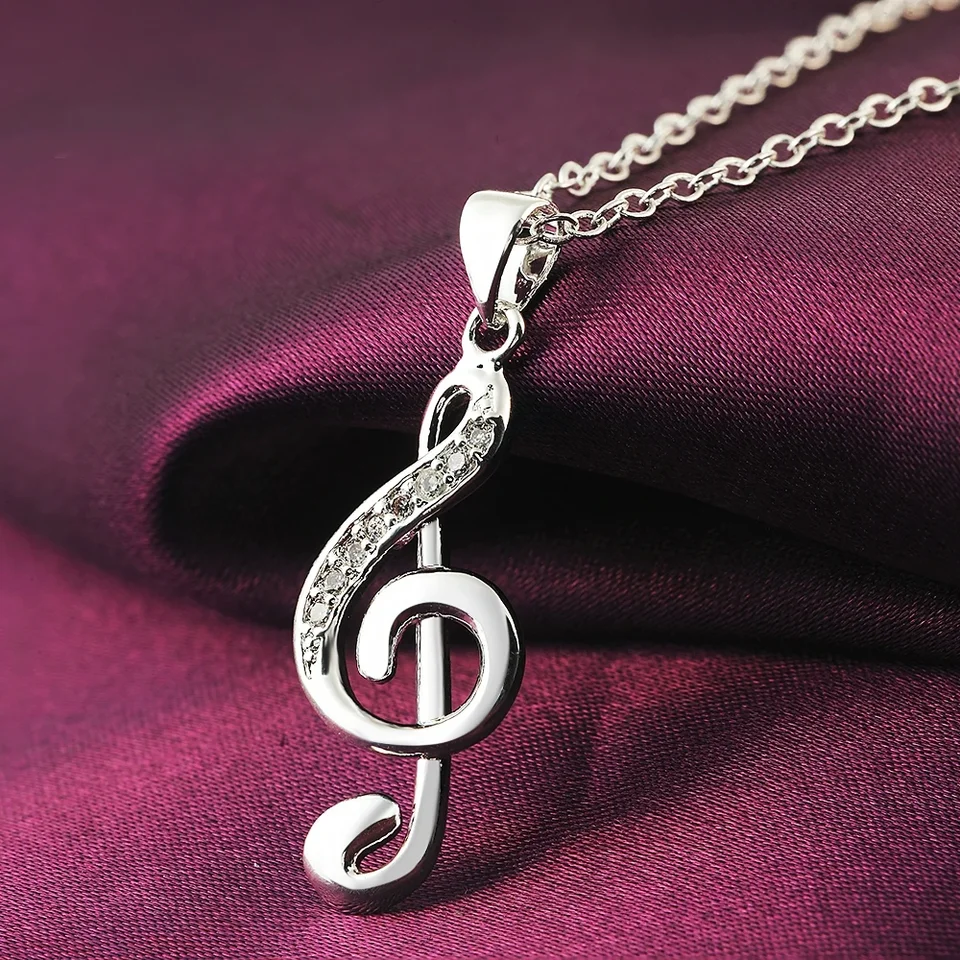 925 Sterling Silver Crystal Elegantná hudobná nota Pendant Hrdecklace pre ženy luxusné módne svadobné doplnky Darčeky šperky