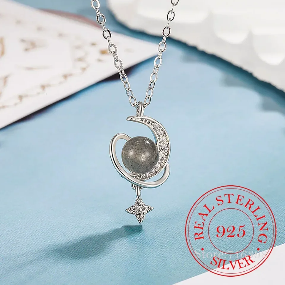 925 Sterling Silver Crystal Moon Star Pendant Náhrdelníky pre ženy Silver 925 Ženy Chokers Collares Pary Mujer