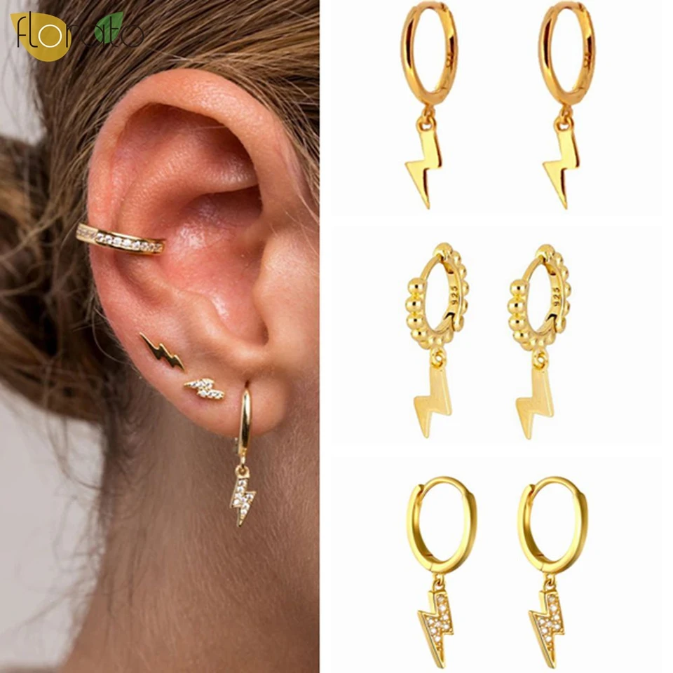 925 Sterling Silver Ear Needle High-end Gold Silver Hoop náušnice Unikátny blesk série Dámske náušnice Mesiac