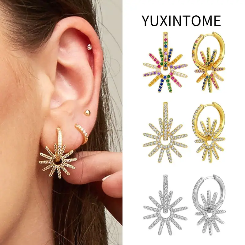 925 Sterling Silver Ear Needle Luxusná farebná krištáľová obručová náušnica pre ženy Fashion Slnko Slnko náušnice jemné šperky Darčeky