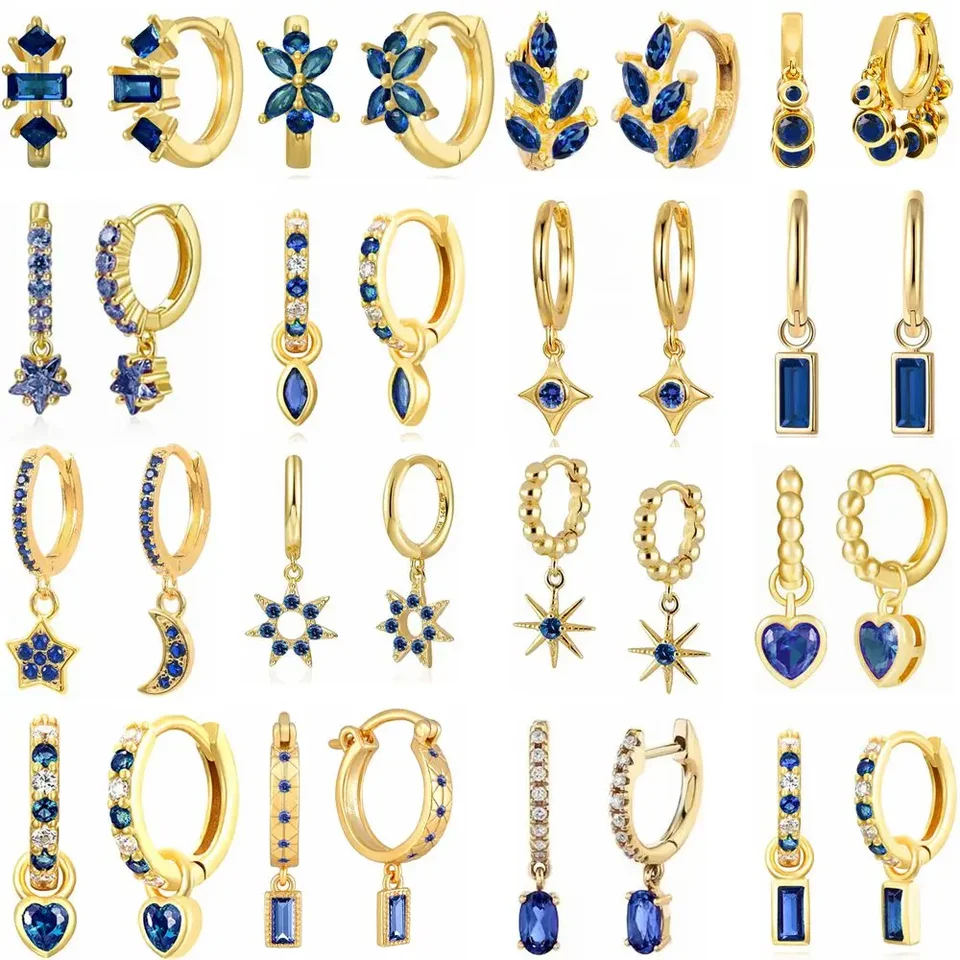 925 Sterling Silver Ear Needle móda luxusné modré obruče náušnice Premium Blue zirkon Series vynikajúce náušnice pre ženy šperky