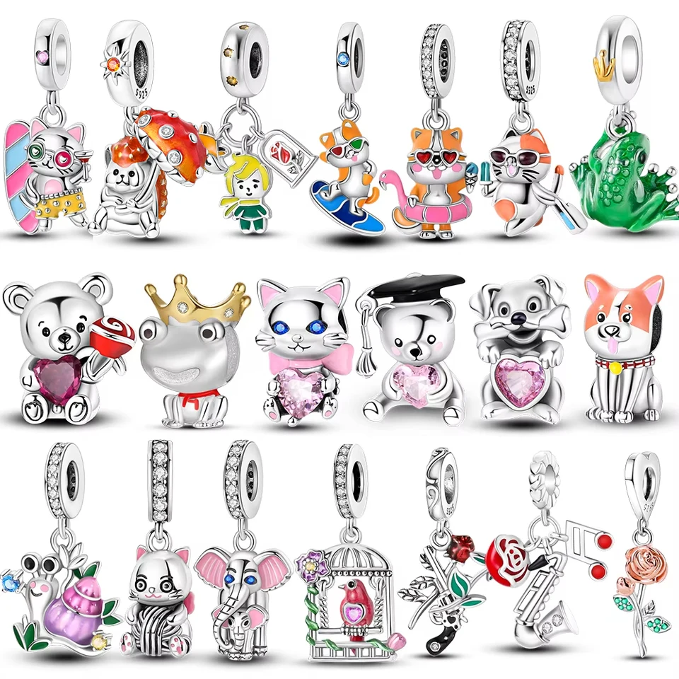 925 Sterling Silver Fairy Tale Little Boy Fox Rose Flower Frog Prince Charm Fit Mula náramok korálky Dámske šperky výroba