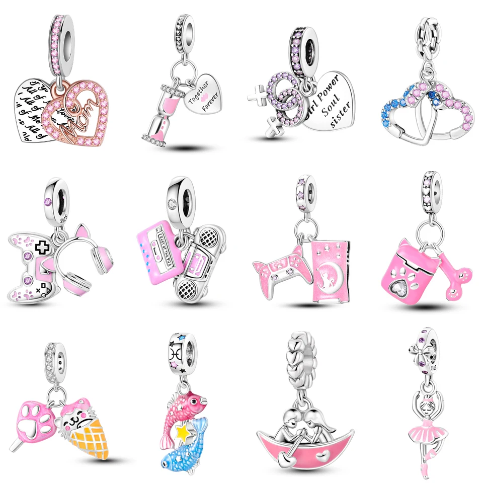 925 Sterling Silver Game Console Serphone Love pár Pink Series Pendant Fit Pandora Charms náramok DIY Dámske šperky korálky