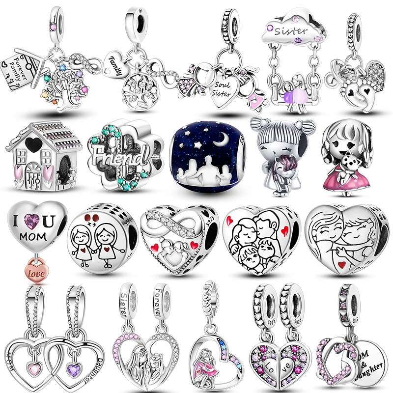 925 Sterling Silver Love Matka Rodina sestra srdiečko Dievčatá Kúzla PEADS PRÍRODNÝ ŠPECKY FIT Pôvodné 925 Náramok pre ženy DIY
