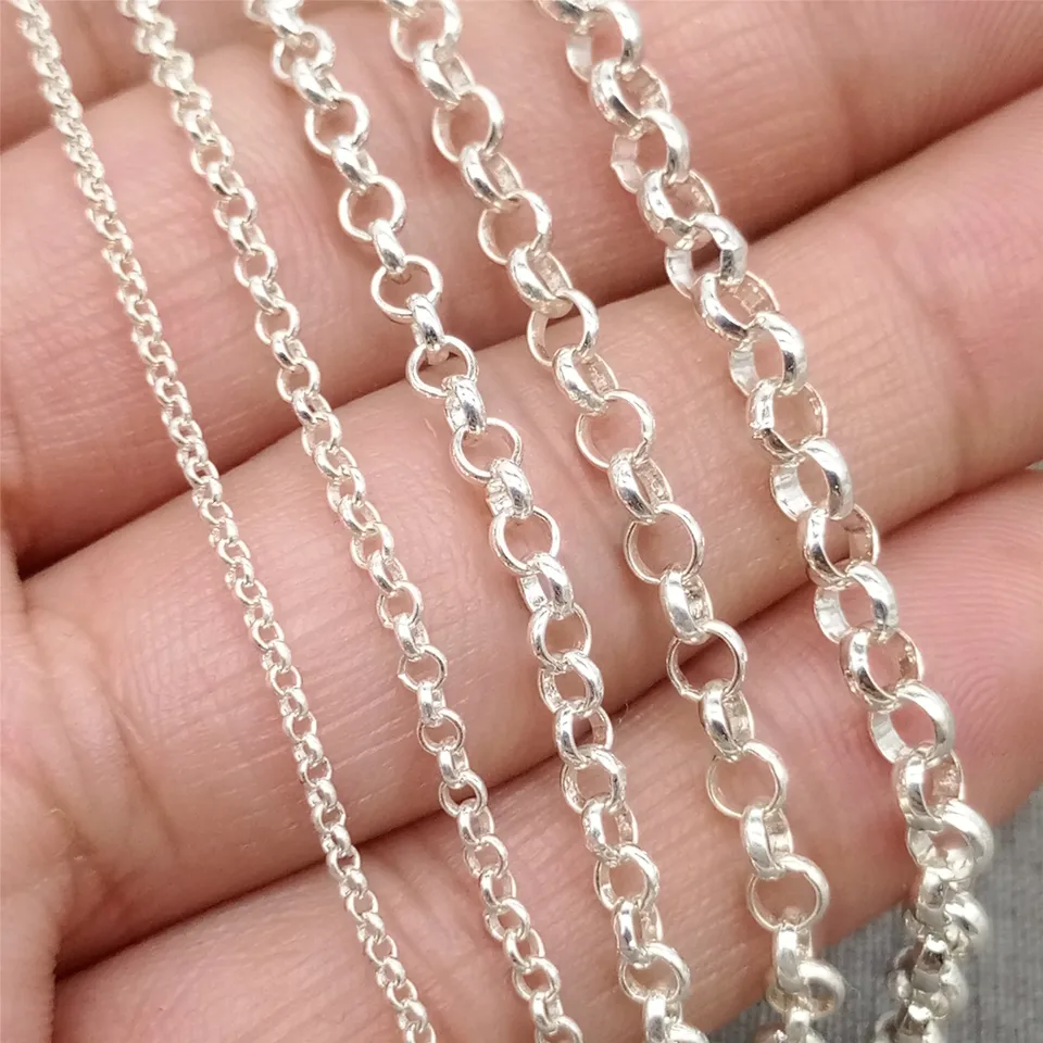925 Sterling Silver nedokončené lesklé Belcher ROLO reťazec 1,5 mm 2 mm 3 mm 3,5 mm 4 mm záber
