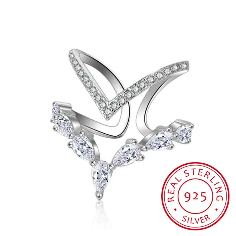 925 Sterling Silver nepravidelné dvojvrstvové zirkónové krištáľové krúžky pre ženy Anillos resizovateľné prstene Bague Svadobné šperky