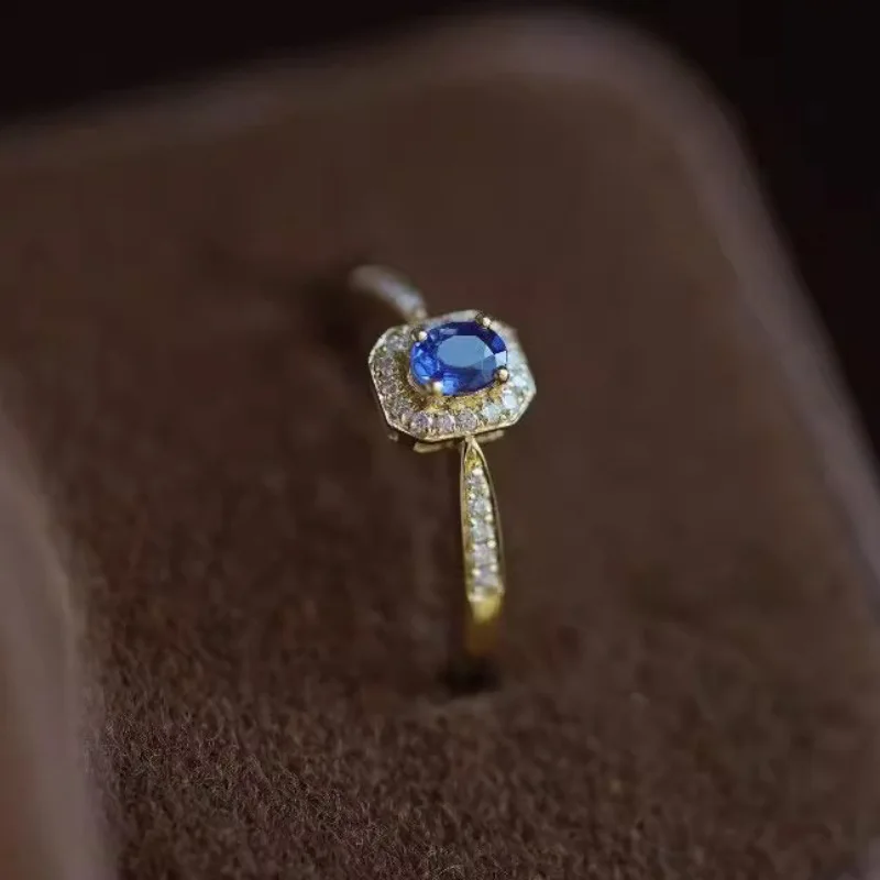 925 Sterling Silver Open Finger Ring Golden Square Blue Clear Elegant pre ženy Dievča