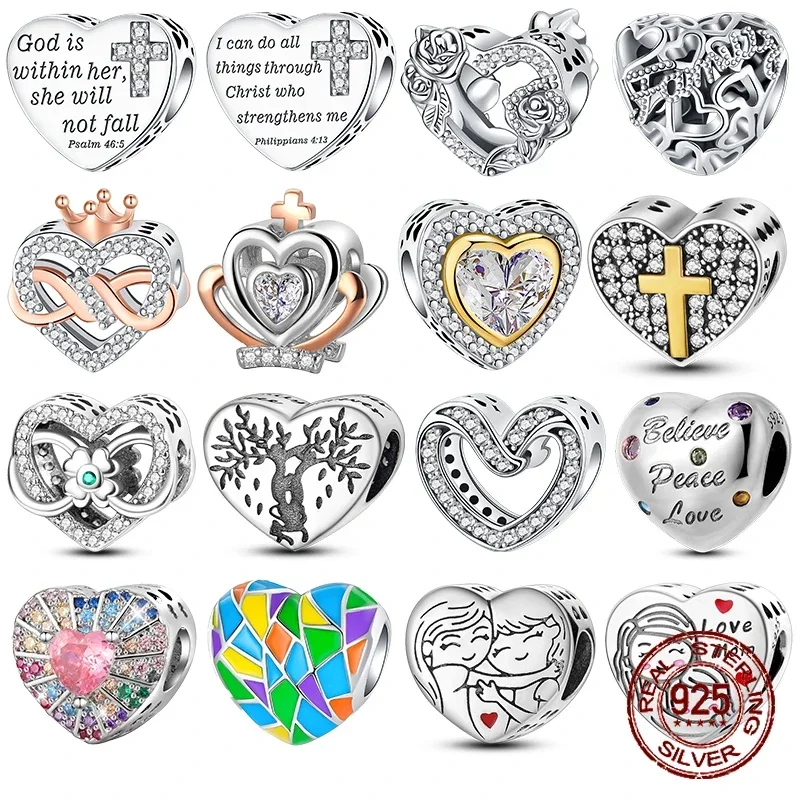 925 Sterling Silver Rose Love Family Crown Cross Beads