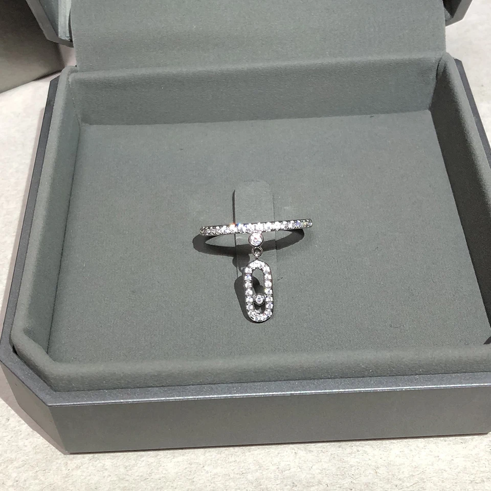 925 Sterling Silver Single Diamond Pendant Dámsky prsteň snubný prsteň. Pohybujúce sa diamanty. Luxusné šperky