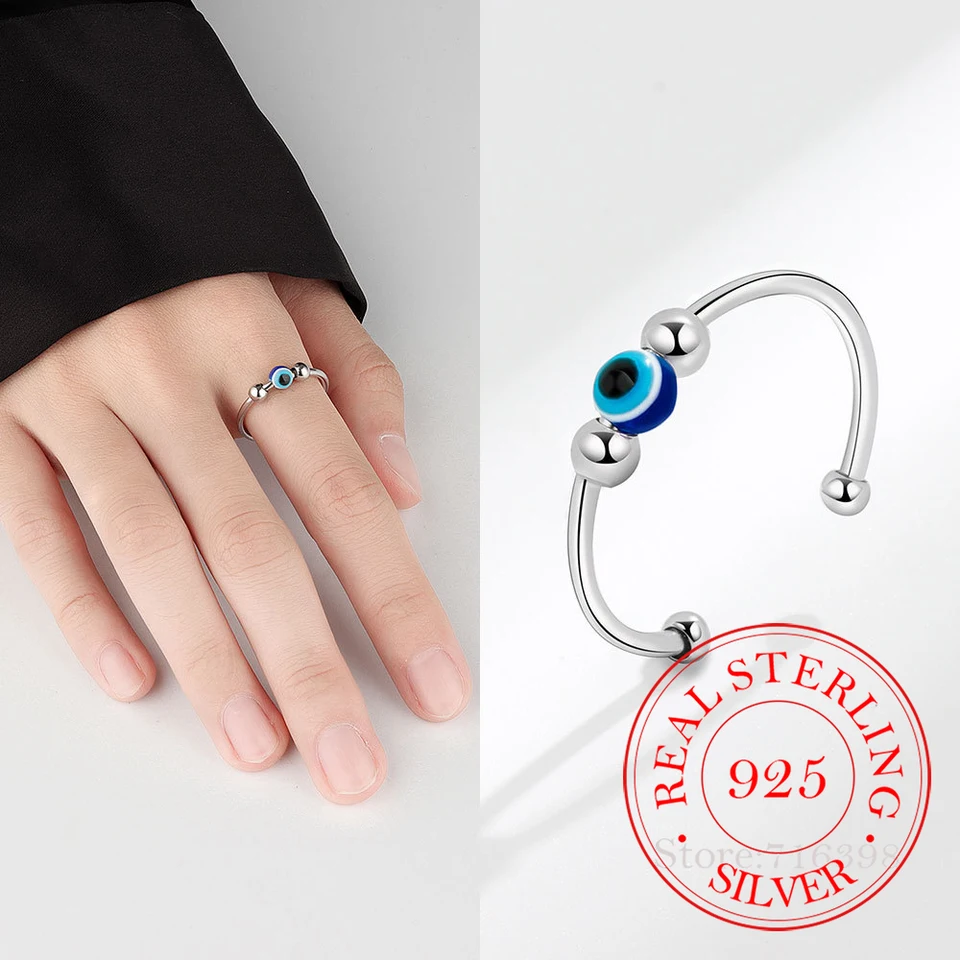 925 Sterling Silver úzkostný prsteň modré oči Figet Spinner Rings pre ženy otáčajú voľne otáčajúce anti stresové šperky jlfjdlaj