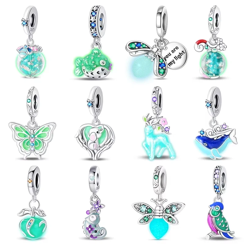 925 Sterling strieborné svetelné jablko Lantern elf jeleň prívesok balón dúhové šišky kúzla korálky Fit qikaola náramky pre domácich majstrov