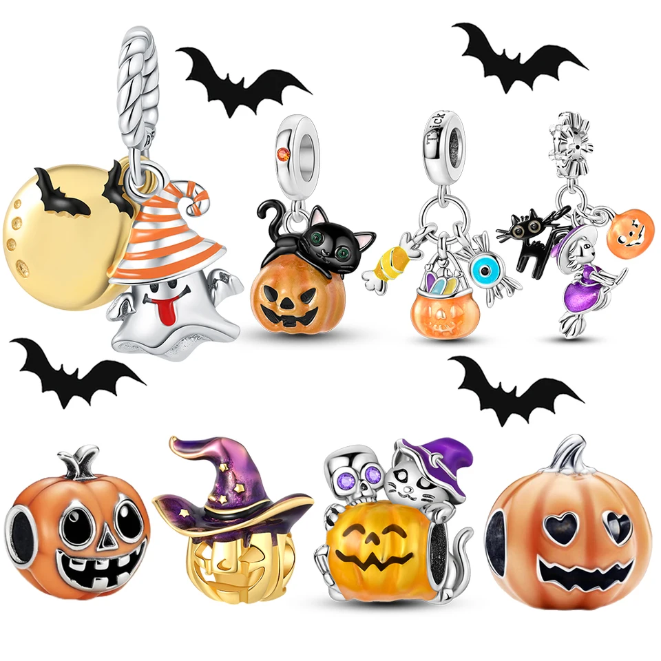 925 Sterling strieborný Halloween Pumpkin Beads Series pre Pandora Charms Silver 925 Originálny náramok na výrobu šperkov