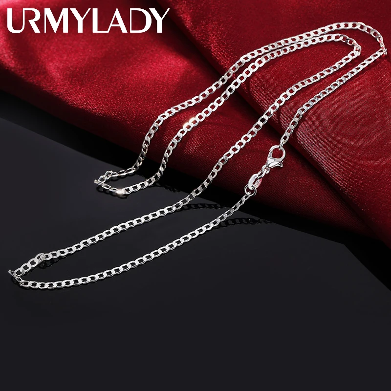 925 Sterling strieborný náhrdelník 16/18/20/22/24/26/28/30 palcov Classic 2mm Plochá bočná retiazka pre ženy pre mužov