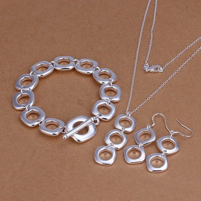 925 Sterling strieborný vianočný darček klasický štvorcový geometrický prívesok 45 cm náhrdelník náramok kvapky náušnice módne šperky sada šperkov