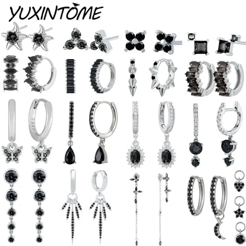 925 Sterlingová strieborná ihla Punk Black Series Malé náušnice obruče pre ženy 24k Zlaté náušnice Trend Šperky ušné doplnky