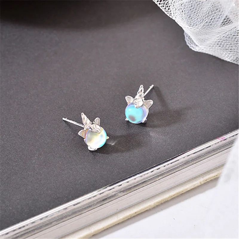 925 Strieborné náušnice opal Unicorn Stud For Women Party Svadobné šperky darček EH473