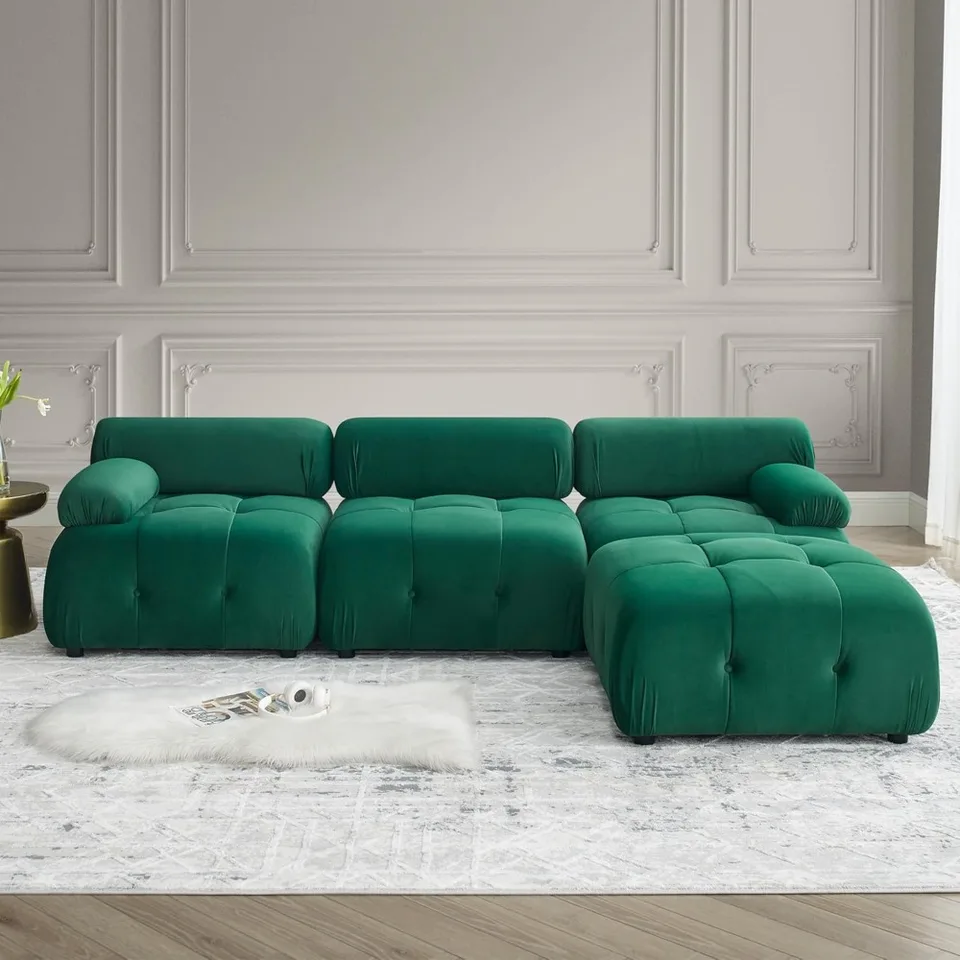 93 palcovej zelenej zamatovej kombinácie Cloud Sofa, moderná kombinácia pohovky v tvare L v tvare Lk