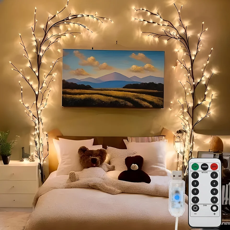 96 LED ohýbateľné osvetlenie Willow Vine Lights Birch Tree Light 8modes Rattan Dekoratívna LED Narodeninová oslava vianočné Halloween Thansgiving