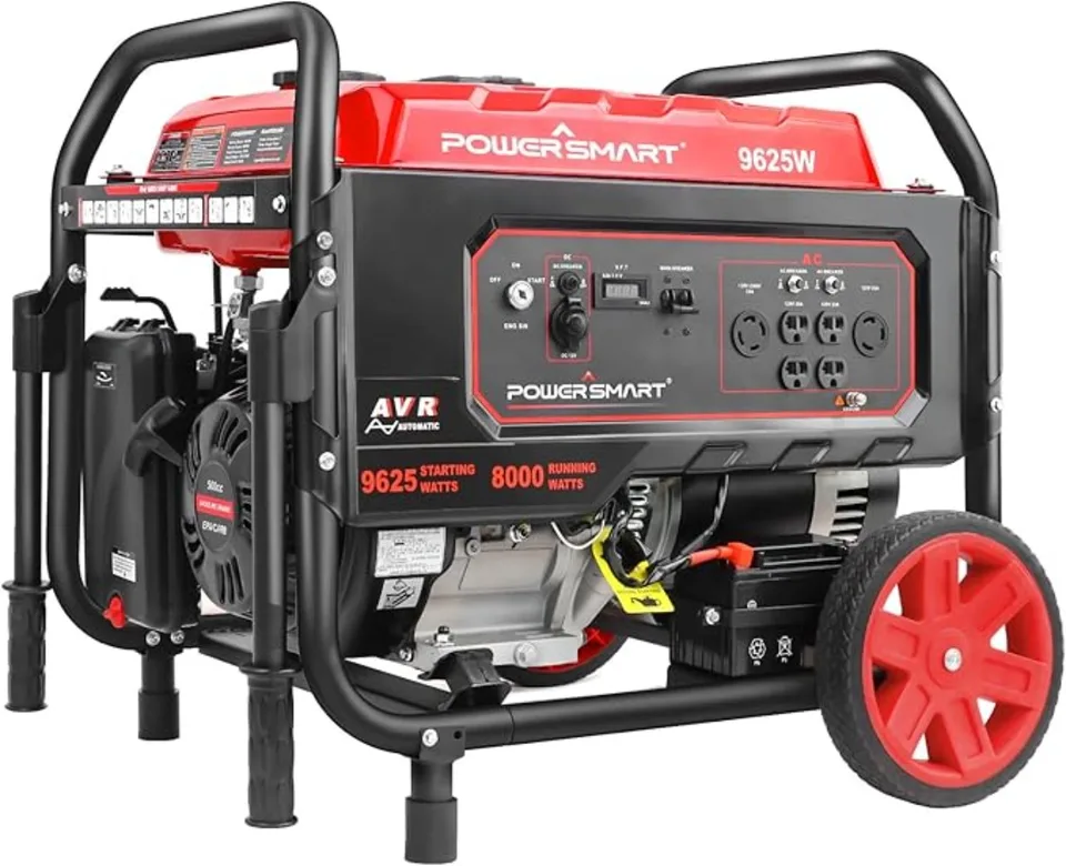 9625-watt Outdoor Prenosný generátor s elektrickým štartovacím plynom napájaný 30A 120/240 V Outlet Wheels a sklopená rukoväť