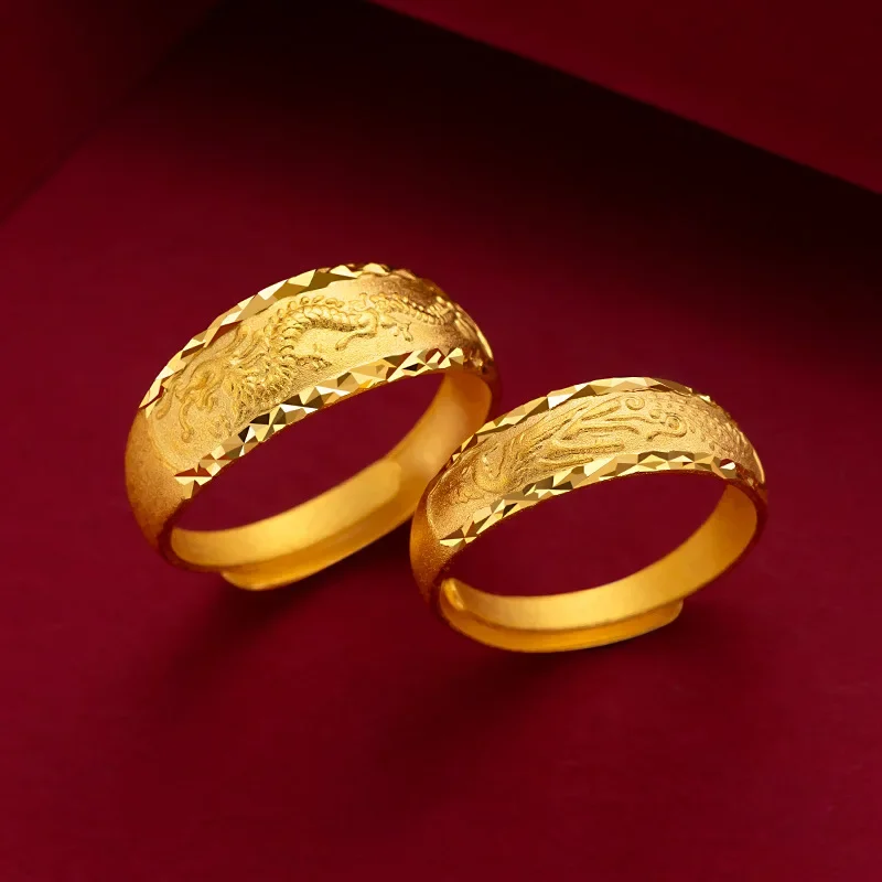 9999 Real Gold 24k Žlté zlato Dragon a Phoenix Pár prsteň retro drak a Phoenix pár prsteň