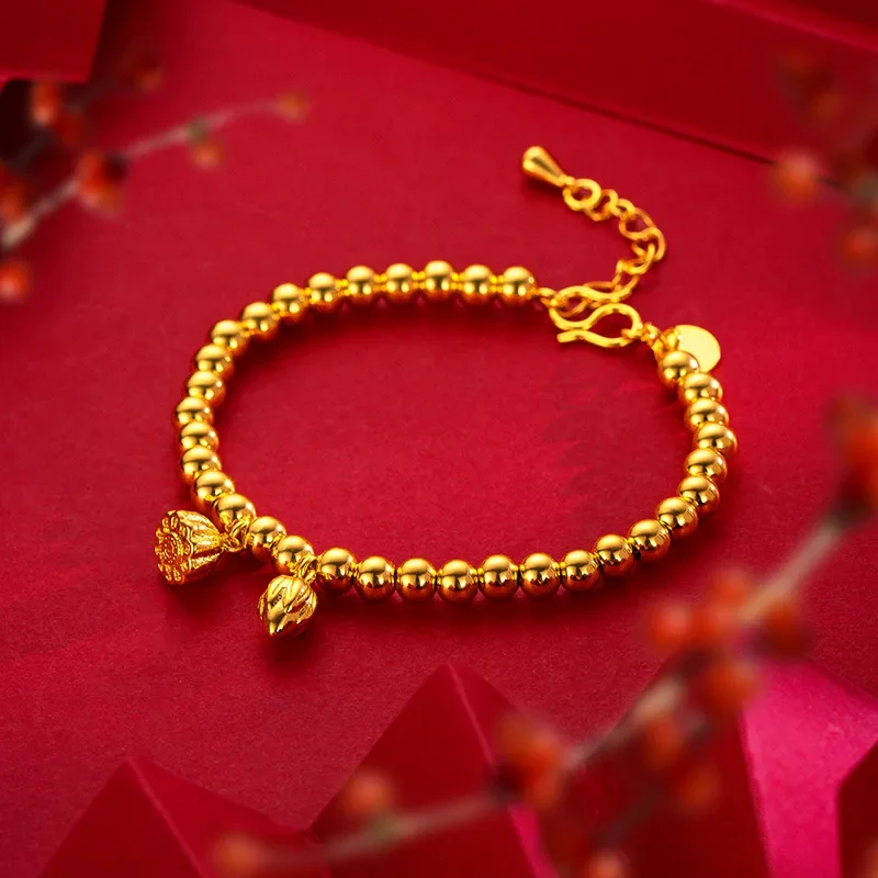 9999 Real Gold 24k Žlté zlato Guofeng Two Shihuan Bracelet Lotus Lotus náramok
