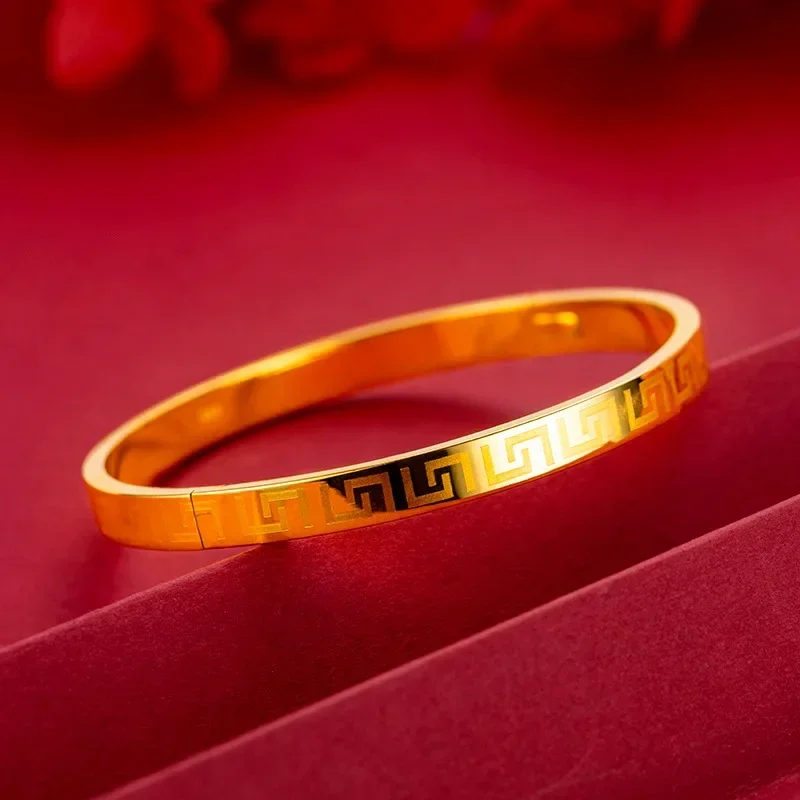 9999 Real Gold 24K Žlté zlato pracka Veľká stena vzoru náramok