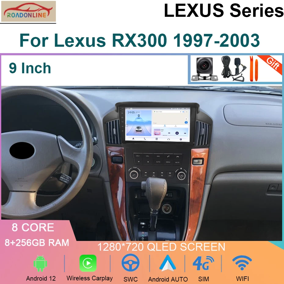9inch Android 12 8+256 GB Car Auto pre Lexus RX300 1997-2003 Multimediálny GPS hráč 4G WiFi CarPlay