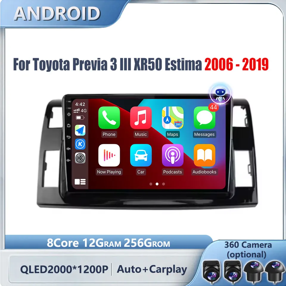 9inch pre Toyota Previa 3 III XR50 odhadu 2006-2019 Bezdrôtové CarPlay Android Auto Radio navigácia multimediálny videozáznam DVD