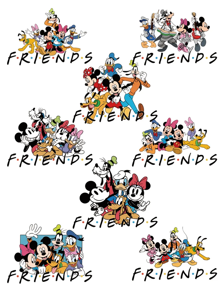 9ks/šarža Mickey Mouse Friends Tlač pre oblečenie Patch, prenos tepelných nálepiek DIY Šijacie dekorácie