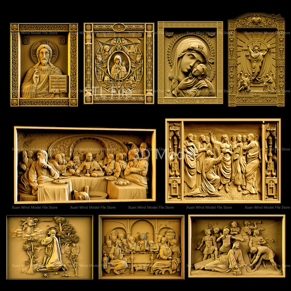 9pcs náboženstvo Obrázok STL Reliéf Jesus 3D model pre CNC alebo 3D tlačiarne vo formáte súboru STL