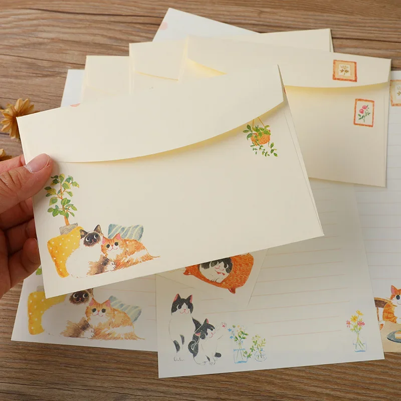 9pcs obálky súprava s listovými podložkami kawaii Správa Písanie papiera svadobná večera Pozvánka na kartu Sprievodný list Darčekový zábal