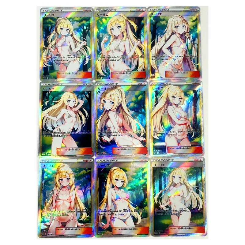 9pcs/set trénera Lillie plavky acg sexy hračky hobby hobby zbierky zbierky hier Anime karty Anime karty