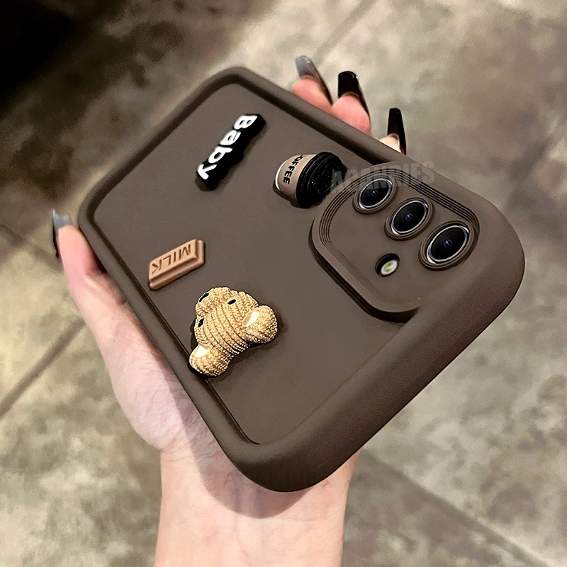 A 55 35 15 25 54 Cute 3D medveď kvapalina Silikón pre Samsung Galaxy A15 A25 A35 A55 5G M55 M54 M34 A05S S24 Karikačný mäkký kryt