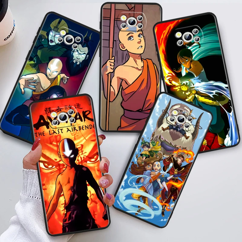 A-avatary Posledná karikatúra Airbender pre Xiaomi mi POCO F5 F4 F3 F2 X5 X4 X3 M6 M5 M5S M4 M3 C40 PRO GT NFC 5G BLACK Funda
