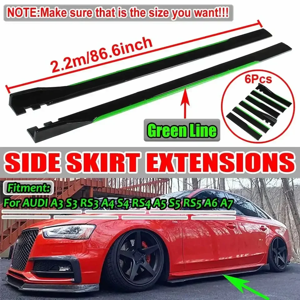 A3 2,2 m na bočné sukne sukňou na bočné sukne sukne krídla pre Audi A3 A4 A5 A6 A7 A7 A8 Q3 Q5 Q7 RS5 RS6 RS7 S3 S4 TT Kit