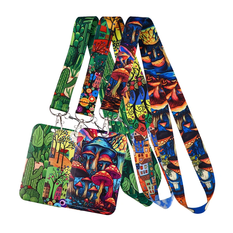 A3244 Vintage Art Cactus Huby Rastliny na šnúrke pre remienok na kľúče pre odznaky karty Keycord DIY Závesné lano Phone Plutchory