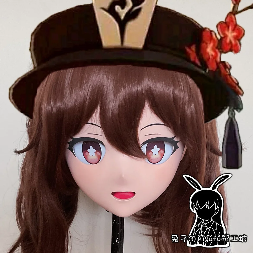 (A36) Vlastná ručne vyrábaná maska ​​s plnou hlavou Japonsko Karikatúra Silikón anime Genshin Impact Hu Tao Kigurumi Cosplay Mask