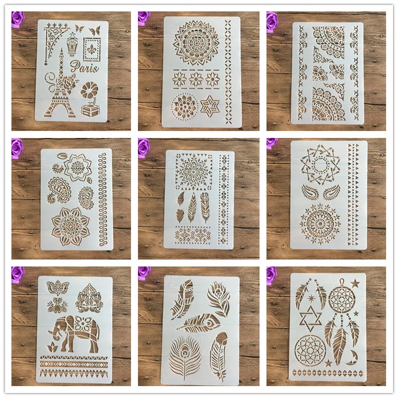 A4 29 * 21cm mandala čipka DIY šablón nástenné maľovanie na scrapbook sfarbenie eričky Album dekoratívne papierové šablóny, stena