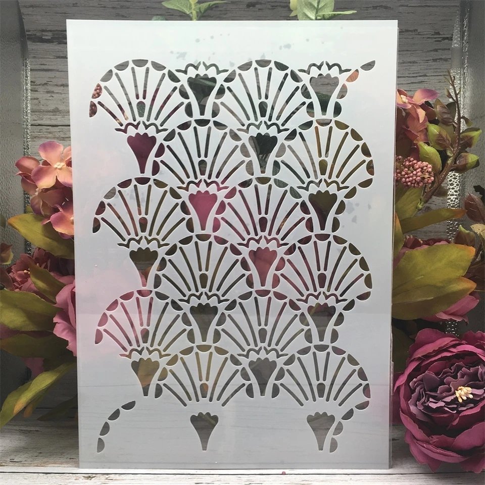 A4 29 cm japonský ventilátor DIY vrstvenie Šlapky nástenné maľovanie na scrapbook sfarbenie reliéf album dekoratívna šablóna