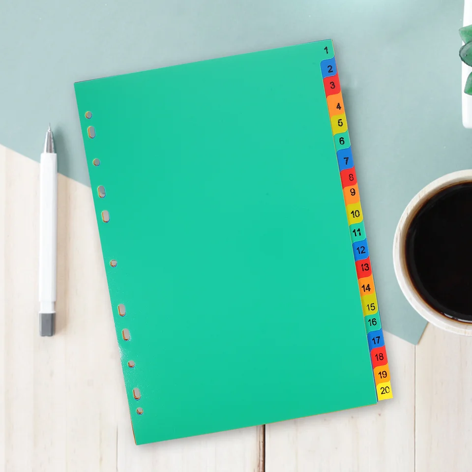 A4 Oddelené voľné klasifikácie listov Karty Kniha Binder Disivers Plastový notebook Index Poznámkový blok estetické priečinky
