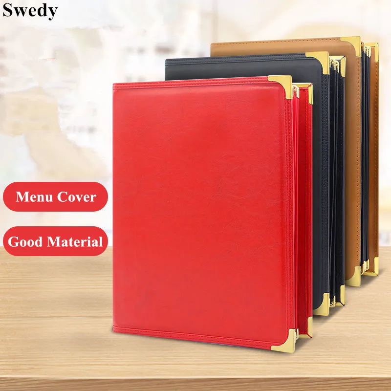 A4 PU Leather 6 strán 12 zobrazení reštaurácia Cafe Menu Covers 8,5 x 11 Čisté šité kryty otočené barové menu papierová značka Držiak kniha