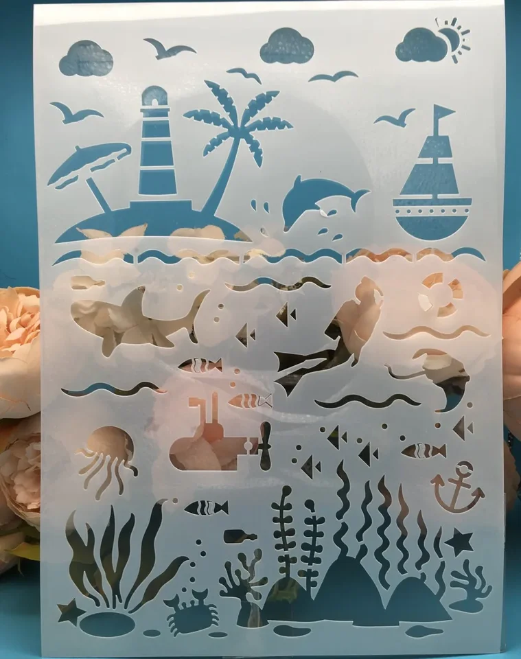 A4 Sea Ocean World DIY vrstvenie šablóna nástenná maľba sfarbenie sfarbenie album dekoratívna karta šablóna