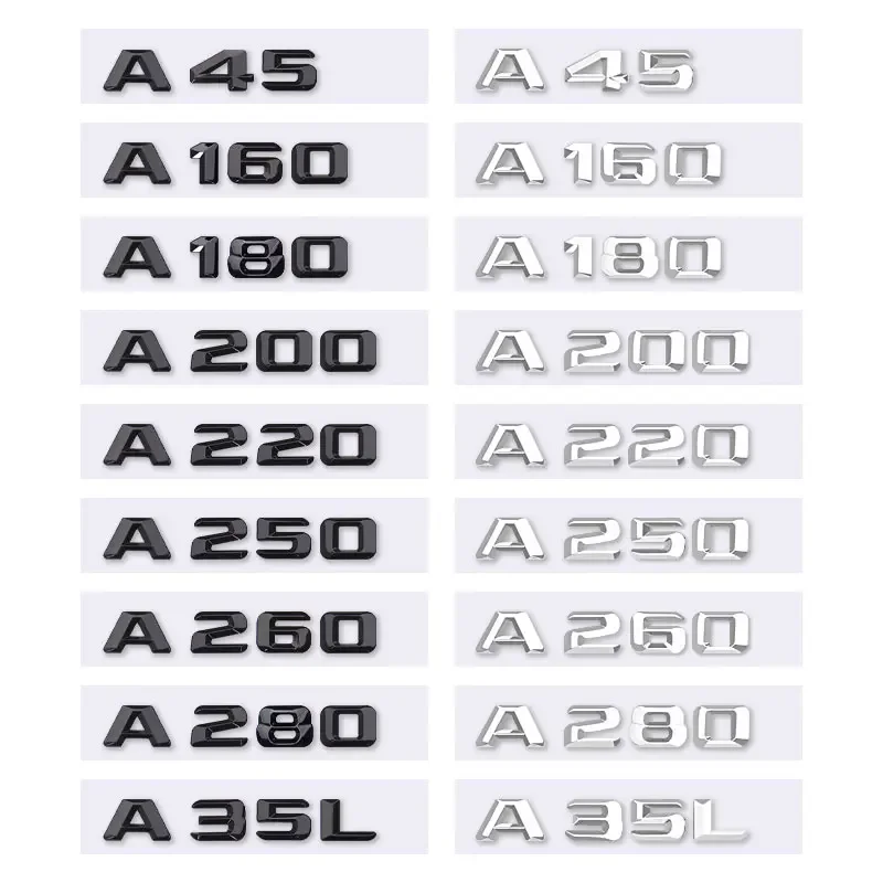 A45 A160 A180 A200 A220 A250 A260 A280 A35L Číslo písmena 3D STRACKERY CAR pre Mercedes Benz A Zadná batožina