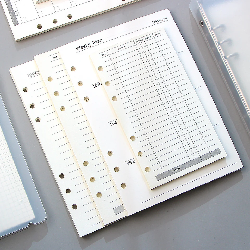 A5 A6 Loose Leaf Notebook Revill Spirál Spojivo Vnútorná stránka Denník Denník týždenný mesačný plánovač do zoznamu Line Dot Grid Inside Paper