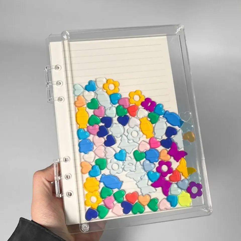 A5/A7 Binder Notebook akrylová farba priehľadná obálka Denník Kniha plynulá kvetina/Odnímateľný voľný listový ručný list knihy