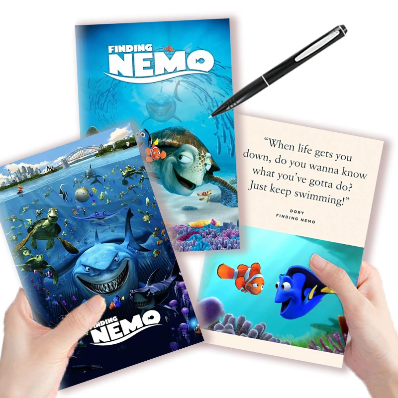A5 vlákno notebook Poznámka Kniha Nájsť nemo Dory Marlin Turtle Art Citáty plagát Cartoon Fish Shark Cast Diary Písanie podložky pre dieťa